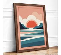 Sun in Still Waters Minimalist Framed Wall Art Print A1 (84.1×59.4cm) Walnut, Wall Decor for Living Room, Bedroom, Office & Home, Ready to Hang, Art Gift