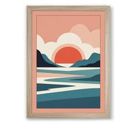 Sun in Still Waters Minimalist Framed Wall Art Print A2 (59.4×42cm) Oak, Wall Decor for Living Room, Bedroom, Office & Home, Ready to Hang, Art Gift