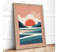 Sun in Still Waters Minimalist Framed Wall Art Print A2 Oak