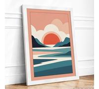 Sun in Still Waters Minimalist Framed Wall Art Print A4 (29.7×21cm) White, Wall Decor for Living Room, Bedroom, Office & Home, Ready to Hang, Art Gift