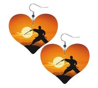 Sun Karate Silhouette Leather Earrings for Women Heart Dangle Earrings Lightweight Drop Earring Jewelry Gift