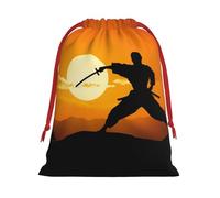 Sun Karate Silhouette Super Soft Velvet Gift Bag with Drawstring Pouch, Full Printed Holiday Storage Bag for Christmas & Daily Storage