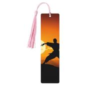 Sun Karate Silhouette Wooden Bookmark Book Lovers Tassels Crafts Accessories Reading Book Club Party