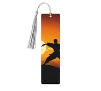 Sun Karate Silhouette Wooden Bookmark Book Lovers Tassels Crafts Accessories Reading Book Club Party