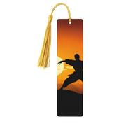 Sun Karate Silhouette Wooden Bookmark Book Lovers Tassels Crafts Accessories Reading Book Club Party