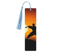 Sun Karate Silhouette Wooden Bookmark Book Lovers Tassels Crafts Accessories Reading Book Club Party