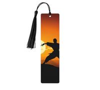 Sun Karate Silhouette Wooden Bookmark Book Lovers Tassels Crafts Accessories Reading Book Club Party