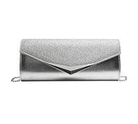 Sun Kea Women Shiny Evening Bag Chain Glitter Sequined Shoulder Handbag Clutch Purse for Wedding Party Prom, F-silver