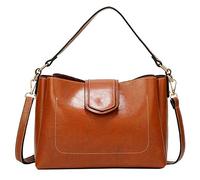 Sun Kea Womens Solid Shoulder Bag Large Ladies Smooth Leather Crossbody Bag Lightweight Purse, Brown, One Size