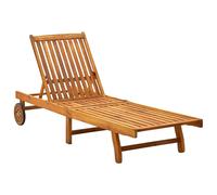 Sun Lounger 199 cm Solid Acacia Wood Brown Adjustable Backrest Patio Deck Wheels