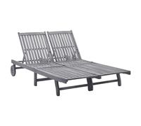 Sun Lounger 199x63x85cm Grey Solid Acacia Wood Polyester 2-Seater Adjustable UK