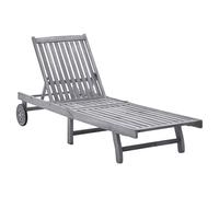 Sun Lounger 2-Person Grey Solid Acacia Wood 199x63x85cm Weather-Resistant +Table