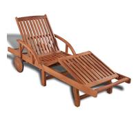 Sun lounger 200x68x30-83cm Solid Acacia Wood Natural Finish Adjustable w/wheels