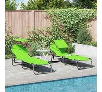 Sun Lounger 2pc Green Oxford Fabric 190x57x81cm Adjustable Folding Patio Set UK