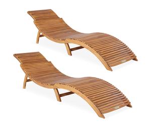 Sun Lounger 2Pcs Acacia Wood FSC®-certified Foldable