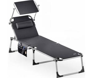 Sun Lounger Aluminium Adjustable Canopy Sunshade Anthracite