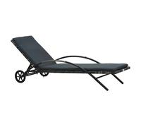 Sun Lounger Anthracite PE Rattan with Dark Grey Cushion 199.5x65x37cm Wheels Adj