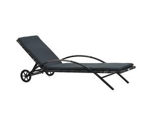 Sun Lounger Anthracite PE Rattan with Dark Grey Cushion 199.5x65x37cm Wheels Adj