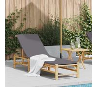 Sun lounger Bamboo 55x199x30 cm Dark grey Cushioned Adjustable 3-position set XL