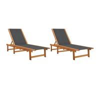 Sun Lounger Bed Outdoor Garden Recliner Solid Acacia Wood and Textilene vidaXL