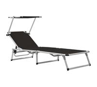 Sun Lounger Black Aluminium Textilene Foldable 186x58x25.5cm Adjustable Roof Sun