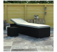 vidaXL Sun Lounger with Cushion and Tea Table Poly Rattan Black, Black