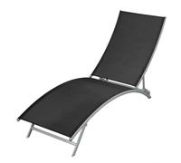 Sun Lounger Black Steel Frame Textilene Adjustable 142-162x55x73-102cm Foldable