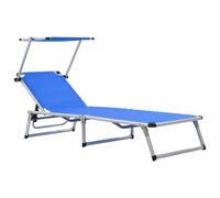 Sun Lounger Blue Textilene Aluminium Foldable 186x58x25.5cm Adjustable Roof Seat