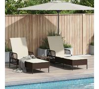 Sun lounger Brown/Cream White Poly Rattan 157x55x92cm Adjustable Set incl table
