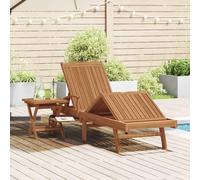Sun lounger brown solid teak 195x59x78.5cm foldable with outdoor cushion +table