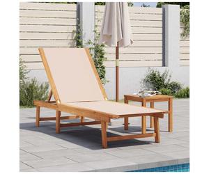 Sun Lounger Cream Textilene on Solid Acacia Wood 200x66x98cm Adjustable Backrest