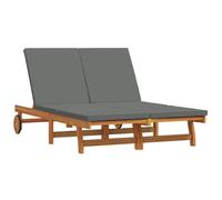 Sun Lounger Dark Grey 125x200x84 cm Solid Acacia Wood Polyester Fabric Recliner