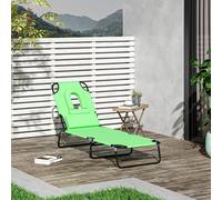 Sun Lounger Foldable Reclining Chair with Pillow and Reading Hole Garden Beach Outdoor Recliner Adjustable Green