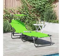 Sun Lounger Folding Adjustable Oxford Fabric Green 190x57x81cm Steel Frame Deck