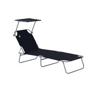 Sun Lounger Folding Black 187x58x36cm Steel Frame Polyester Canopy Recliner Seat