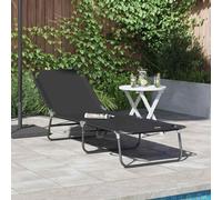 Sun Lounger Folding Black Polyester 188x57x86.5cm Steel Adjustable Home Recliner