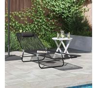 Sun Lounger Folding Black Textilene Adjustable Steel Frame 182x55x85.5cm Outdoor