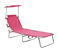 Sun Lounger Folding Pink 188.5x57.5x27cm Powdercoat Aluminium Canopy Adjustable