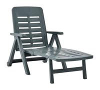 Sun Lounger Green Plastic 72x189x96cm Foldable Adjustable Weatherproof Portable