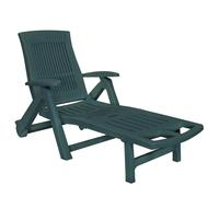 Sun lounger Green Plastic UV 72x195x101 cm Foldable Reclining 5-Pos Patio Wheels