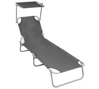 Sun Lounger Grey 188.5cm Folding Aluminium Frame 600D Polyester Canopy Backrest