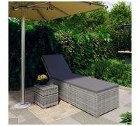 Sun Lounger Grey PE Rattan 195 x 61.5 x 33-75.5cm Powder-coated incl table Steel