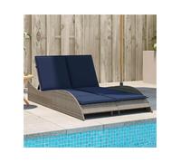 Sun Lounger Grey PE Rattan 3-Position Adjustable Steel Frame Cushions 114x205cm