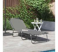 Sun Lounger Grey Polyester Folding Adjustable Recliner 188x57x86.5cm Steel Frame