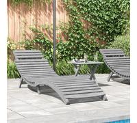 Sun Lounger Grey Solid Acacia Wood 184x55x64 cm Foldable Ergonomic Patio Garden