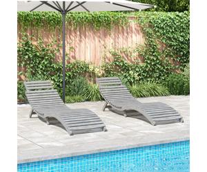 Sun Lounger Grey Solid Acacia Wood 184x55x64 cm Foldable Ergonomic Patio Garden