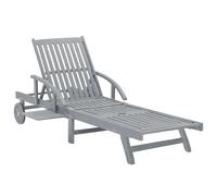 Sun Lounger Grey Solid Acacia Wood 199x68x30/86cm Adjustable Wheels Outdoor Seat