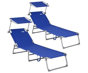 Sun Lounger Hawaii 2Pcs Set Blue Aluminium with Canopy