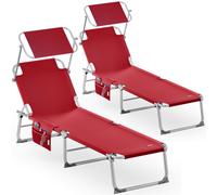 Sun lounger Ibiza set of 2 red aluminium with sun canopy