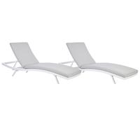 Beliani Set Of 2 Sun Loungers With Cushions Amelia Reclining Metal Light Grey